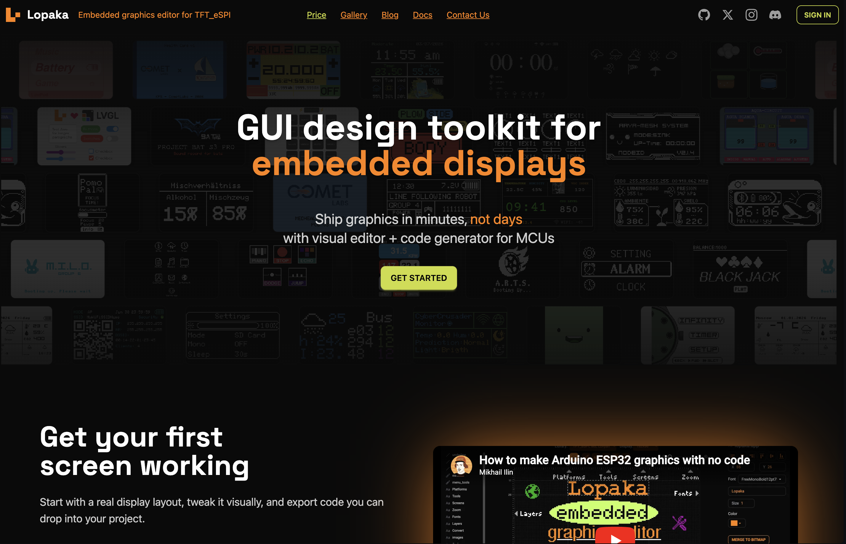 LVGL GUI builder screen in Lopaka