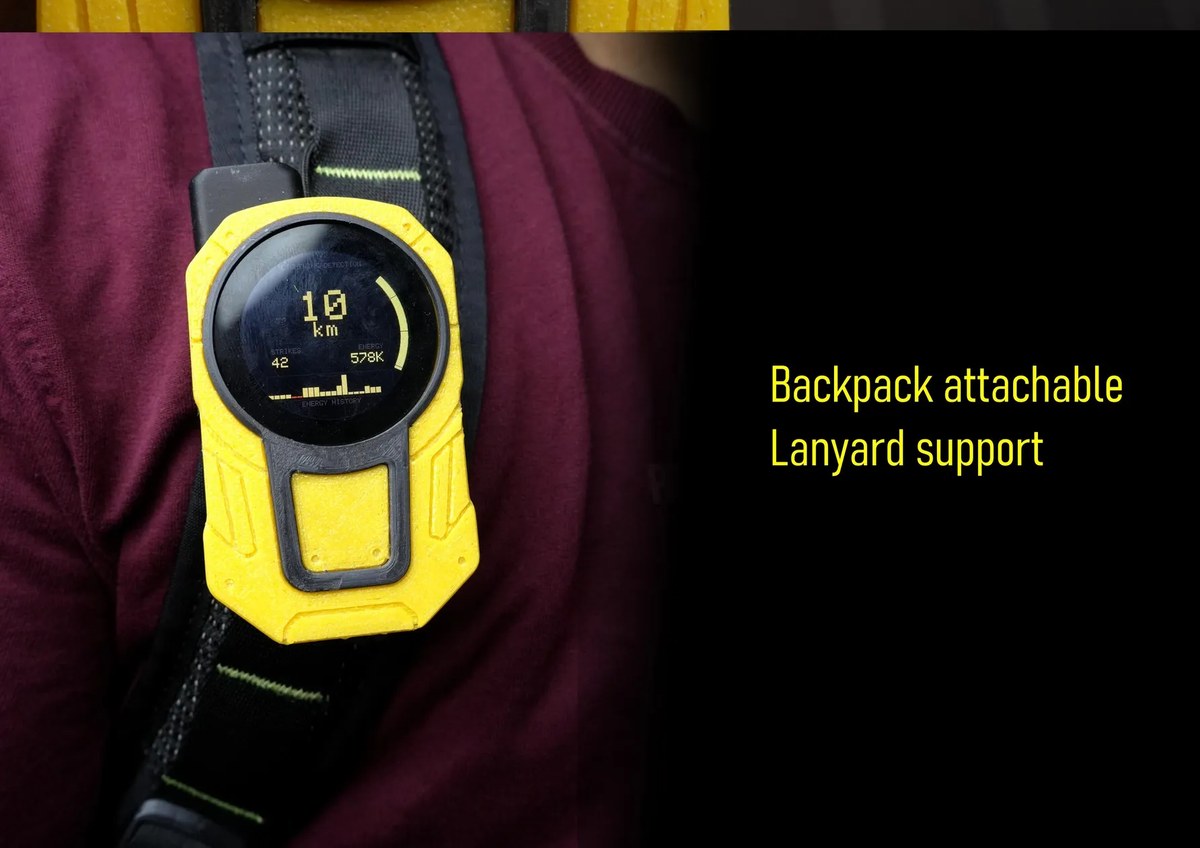 Flash Bee clipped to a backpack strap